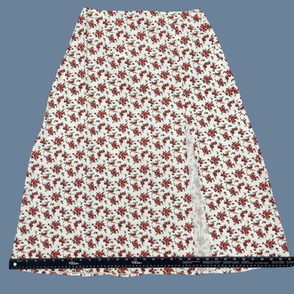 Danielle Bertnstein White & Red Floral Slip Midi Skirt with Side Slit Women - Picture 5 of 8